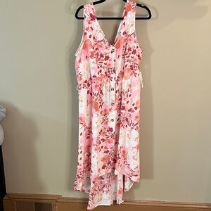 Luxology Pink Coral Floral V-Neck Sundress